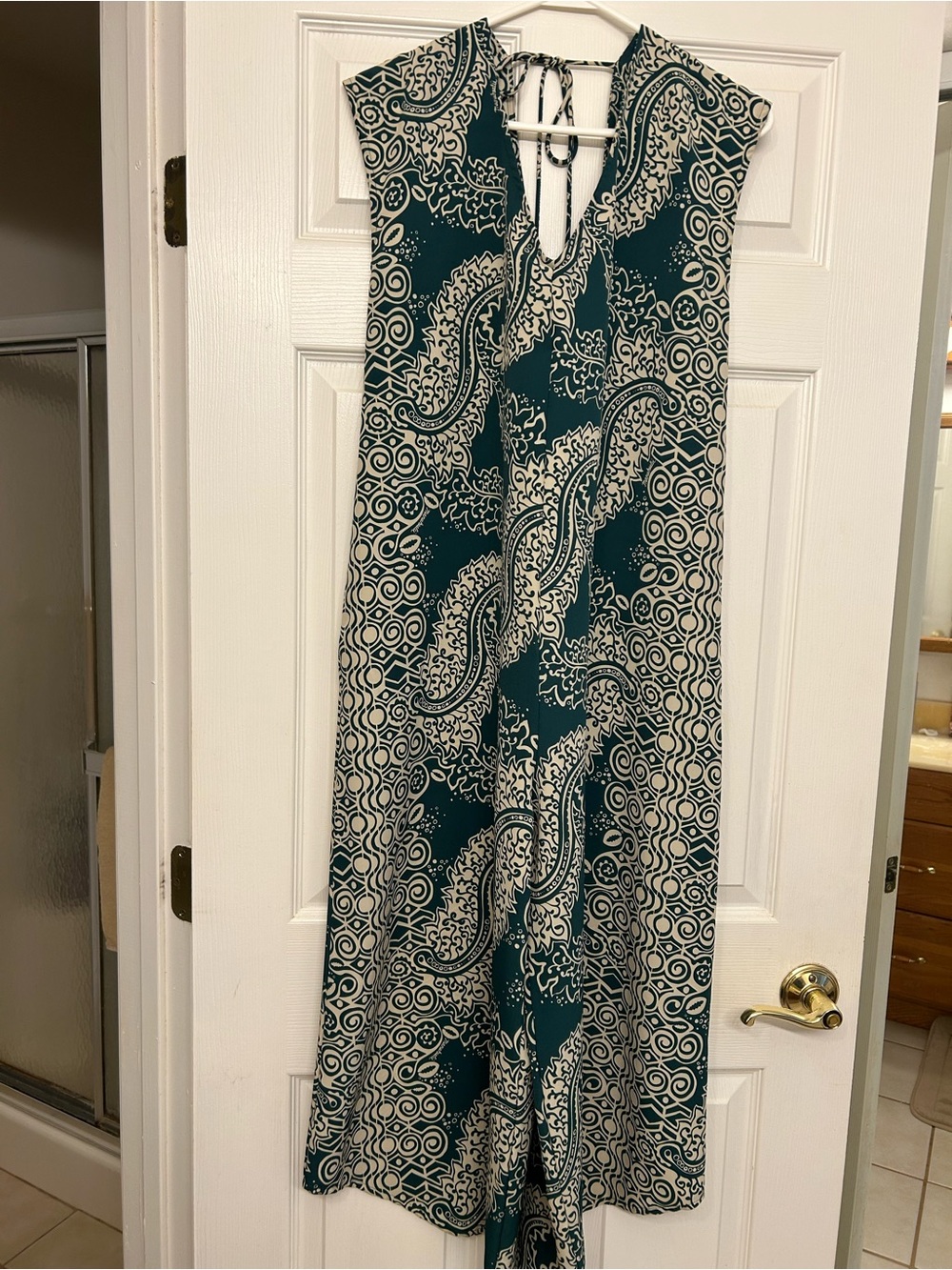 Manuhealii Teal and Cream Paisley Jumpsuit